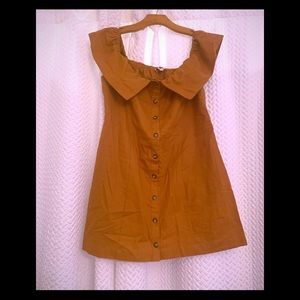 Linen blend off the shoulder mini dress